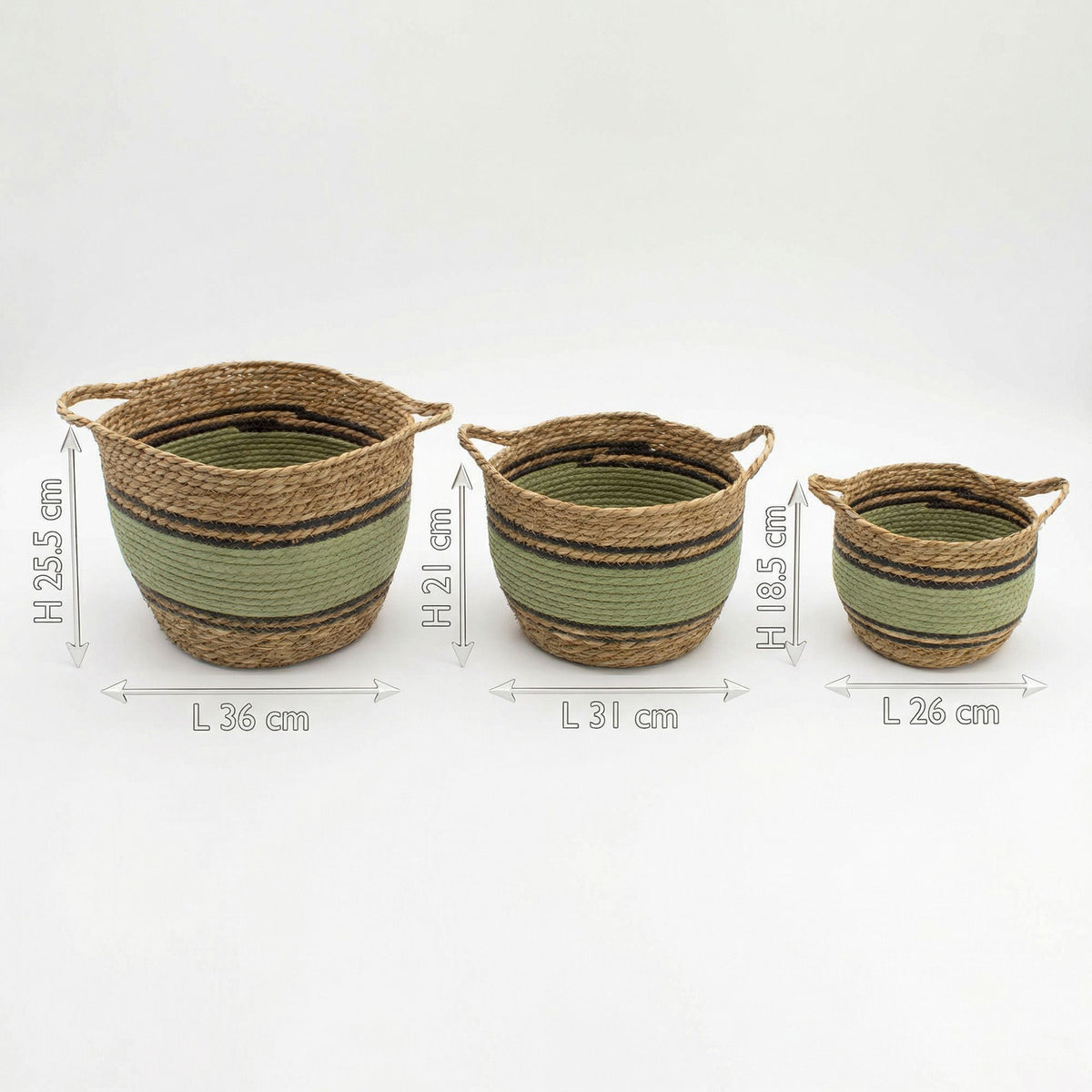 Cotton & Seagrass Baskets, Black and Green, Set of 3 – view 7