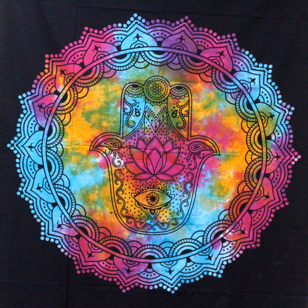 Double Cotton Bedspread & Wall Hanging - Black Hamsa 230x200cm
