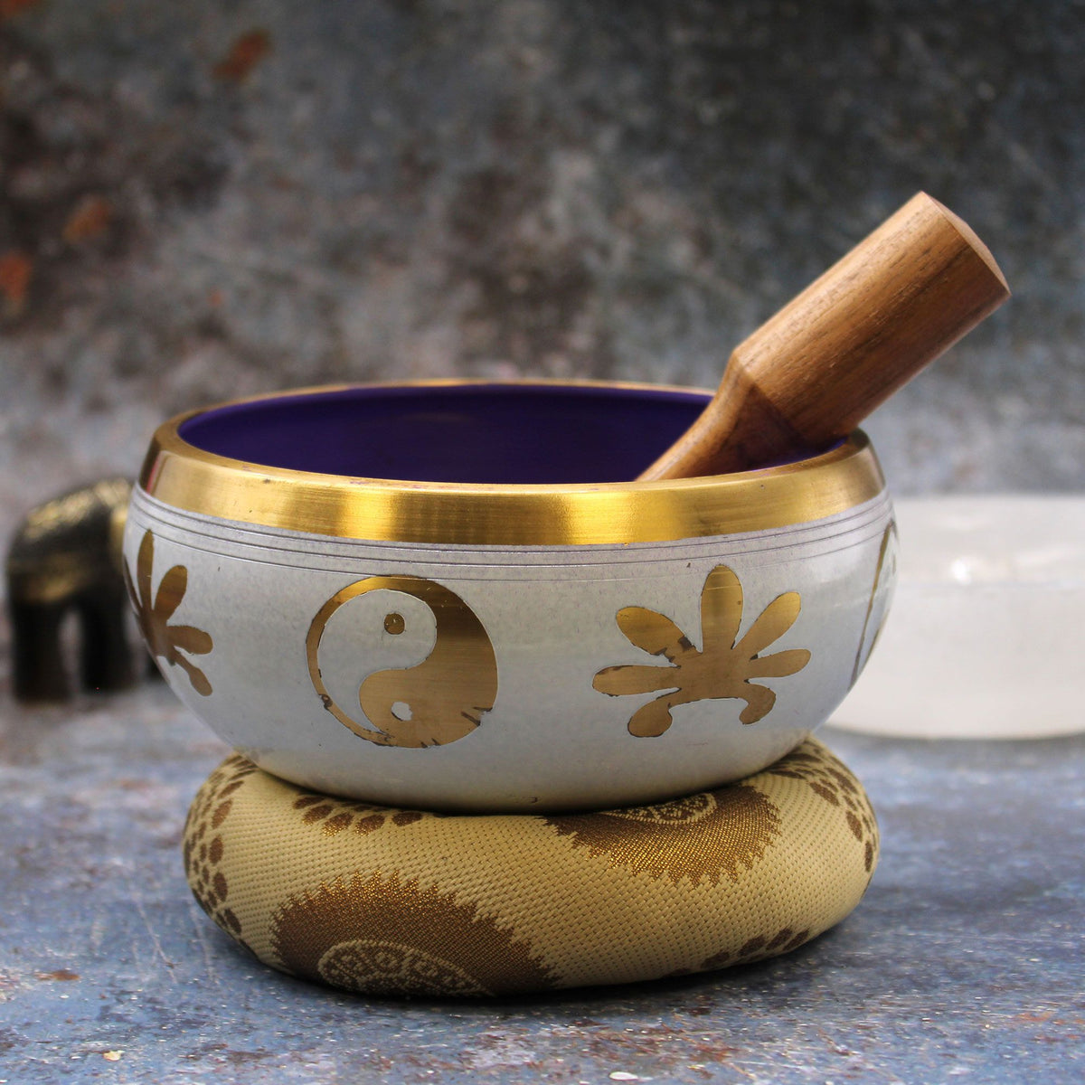 Large Yin and Yang Singing Bowl Set - White/Purple (14cm) – view 4