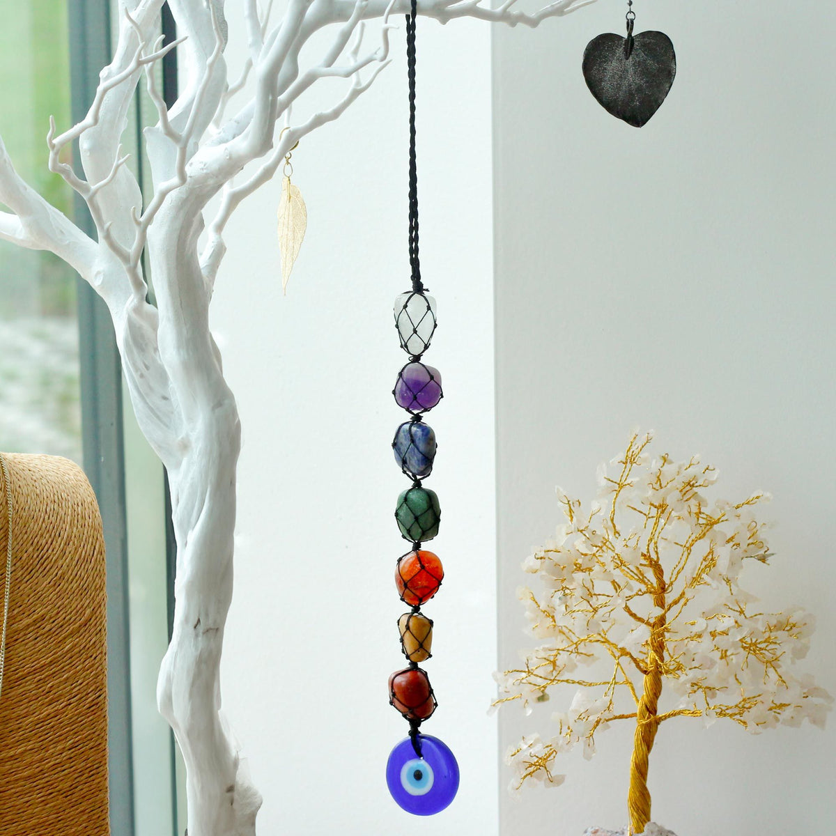Seven Chakra Hanging Pendant with Evil Eye Charm – view 2