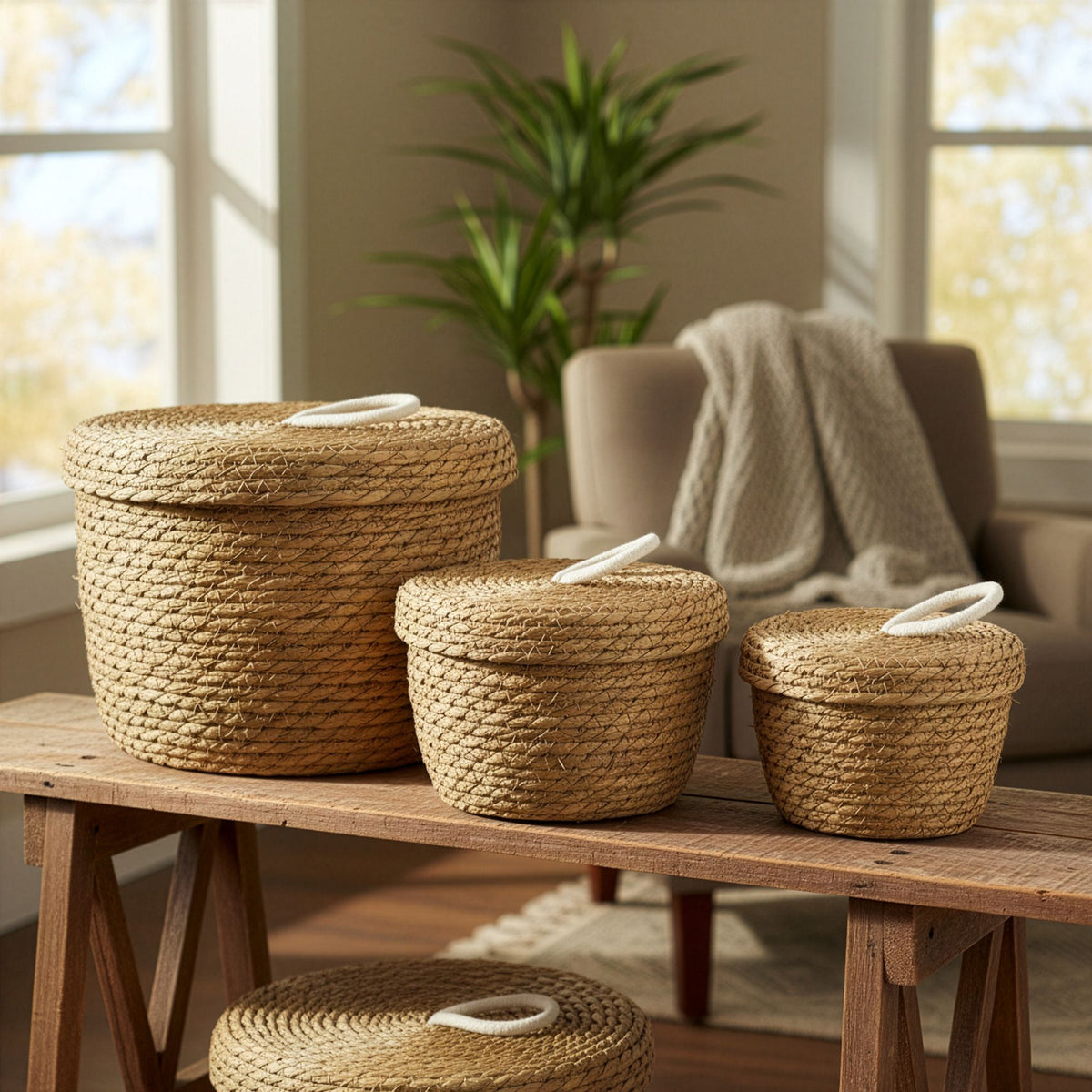 Seagrass Round Baskets with Lids, Set of 3 – view 8