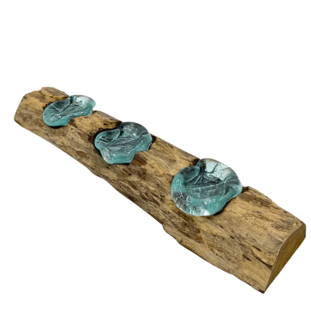 Molten Glass Flat Triple Candle Holder on Wood – view 3