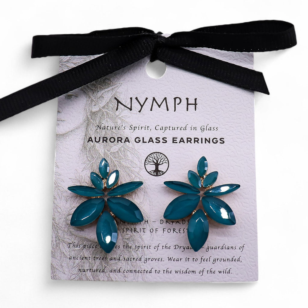 Teal Green Vintage Glass Flowers Earrings – view 3