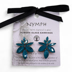 Teal Green Vintage Glass Flowers Earrings – view 3