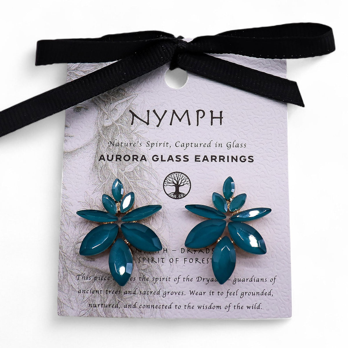 Teal Green Vintage Glass Flowers Earrings – view 3