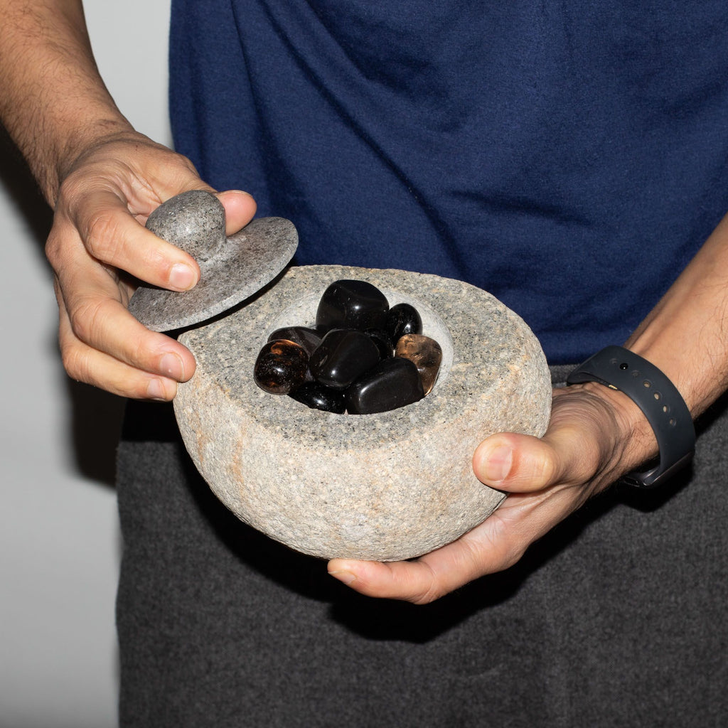 Natural Riverstone Grounding Pot - Large - approx 15x12cm