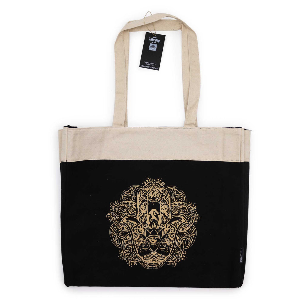Oversized Tote Bag 14oz Chocolate Stonewash - Freedom Hamsa – view 3