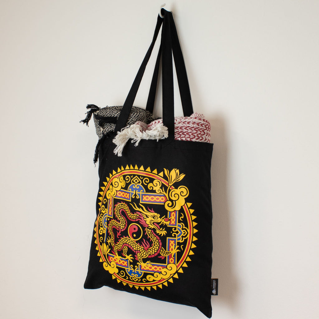 Dragon Yin Yang Cotton Tote Bag - Black – view 8