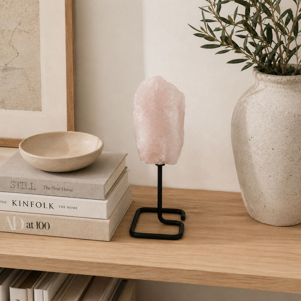 Rose Quartz Specimen on Metal Stand – view 3