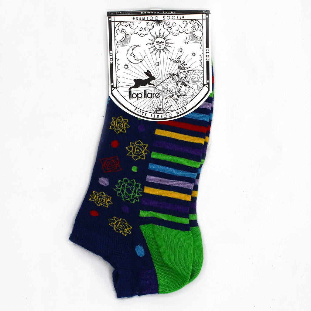 Hop Hare Bamboo Low Trainer Socks - 7 Chakra Design – view 3
