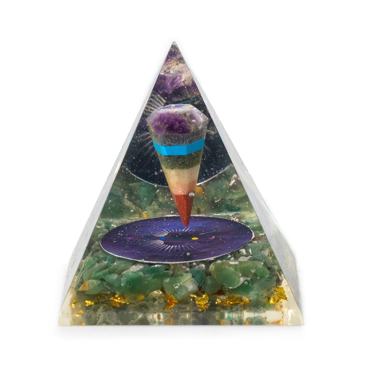 Orgonite Pyramid 7.5cm - Pendulum and Green Aventurine Chips – view 3