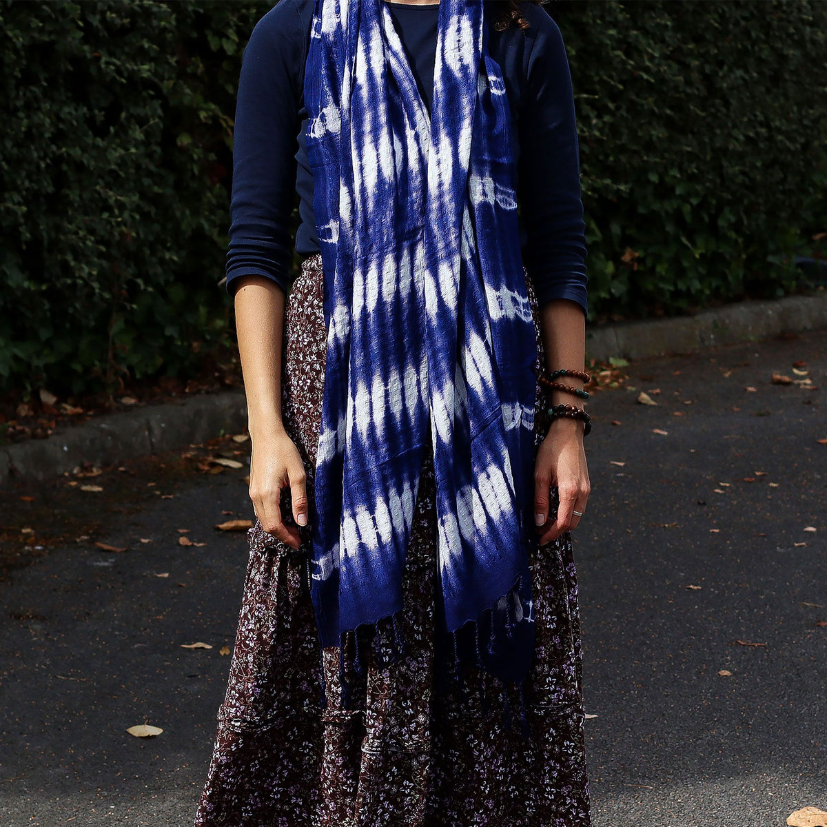 Boho Java Art Stole and Scarf - Indigo Stripes - 62x200cm – view 2