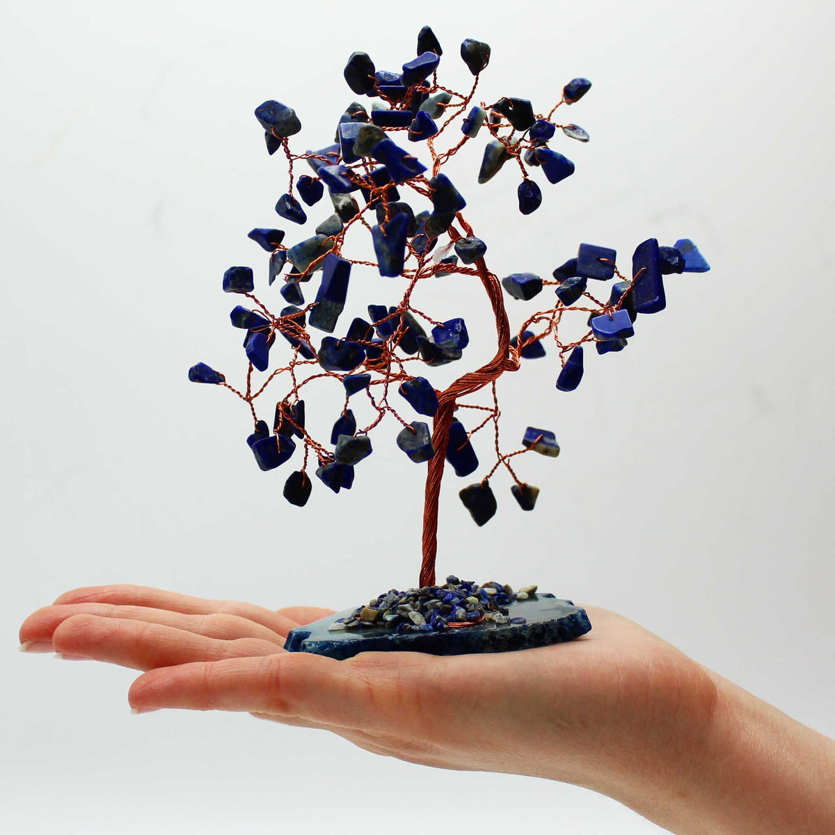 Large Sodalite Gemstone Tree on Blue Agate Base