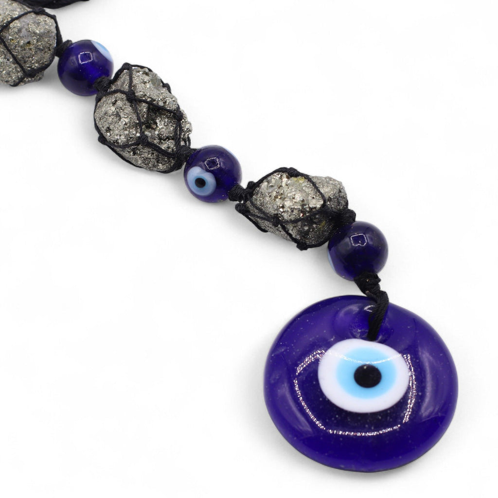 Pyrite Stone and Bead Hanging Pendant with Evil Eye