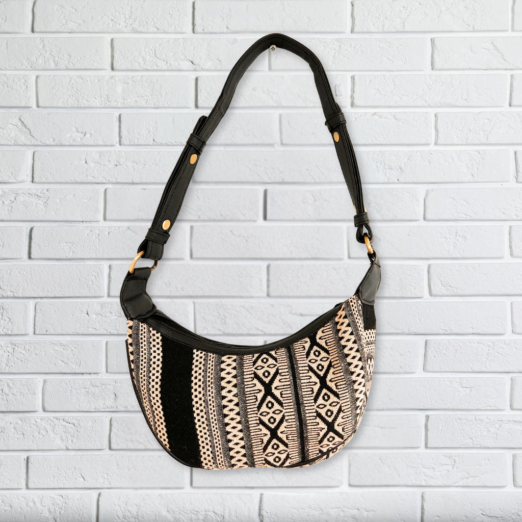 Jacquard Hobo Bag - Grey Metro, Black Strap