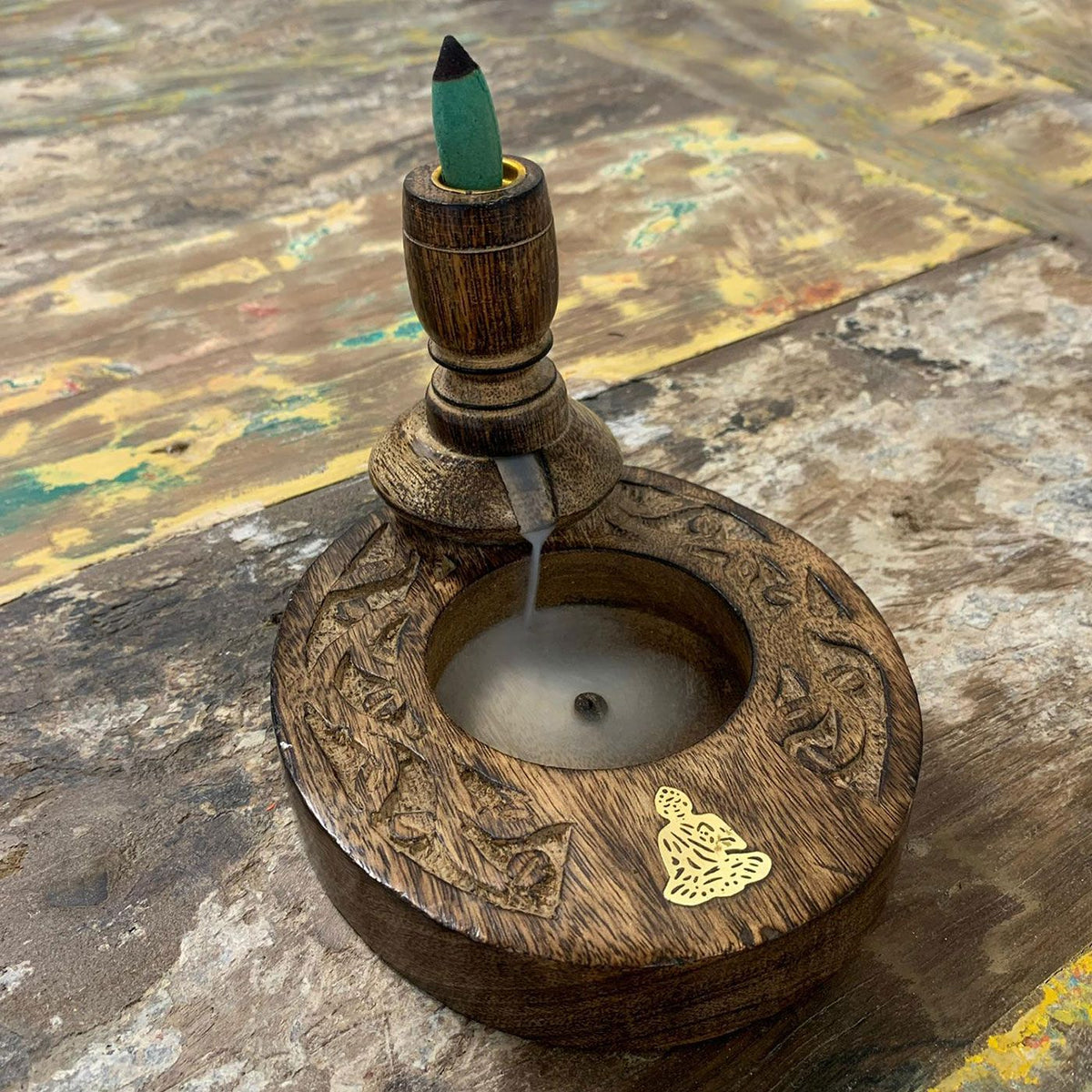 Small Mango Wood Backflow Burner - Brass Buddha – view 2