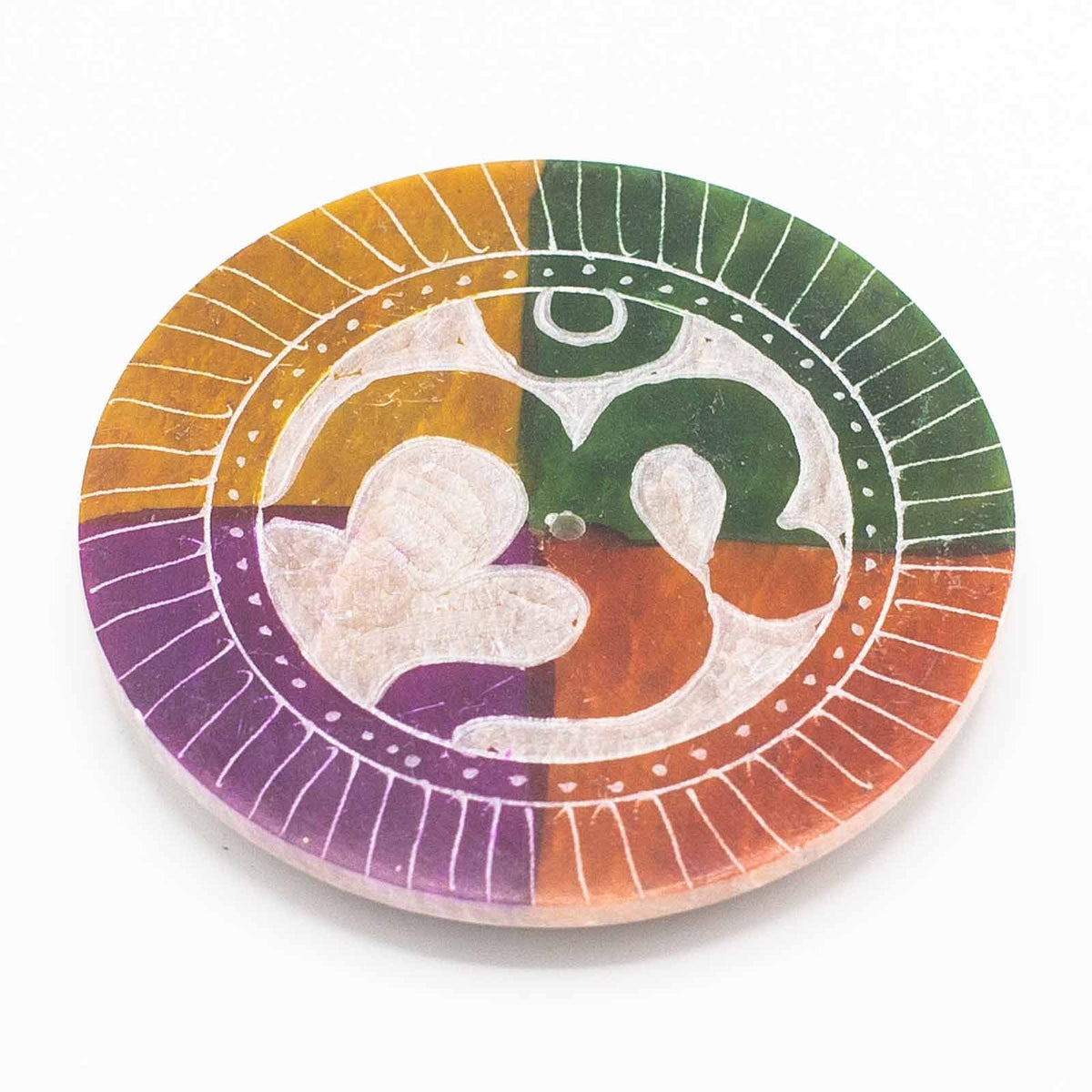 Soapstone Disc Incense Holder 8cm - Om – view 3