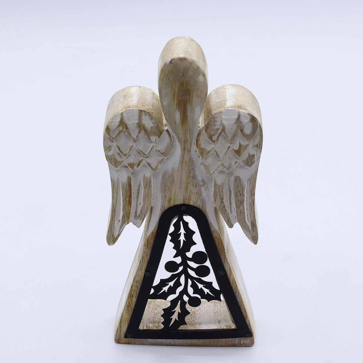 Mango Wood Angel - Whitewash, Iron Holly Cut-Out – view 6