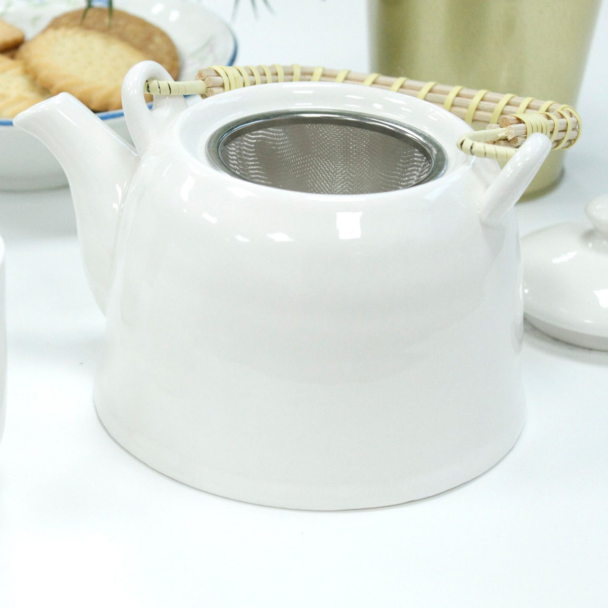 Ceramic Herbal Teapot Set with 6 Cups - Classic White