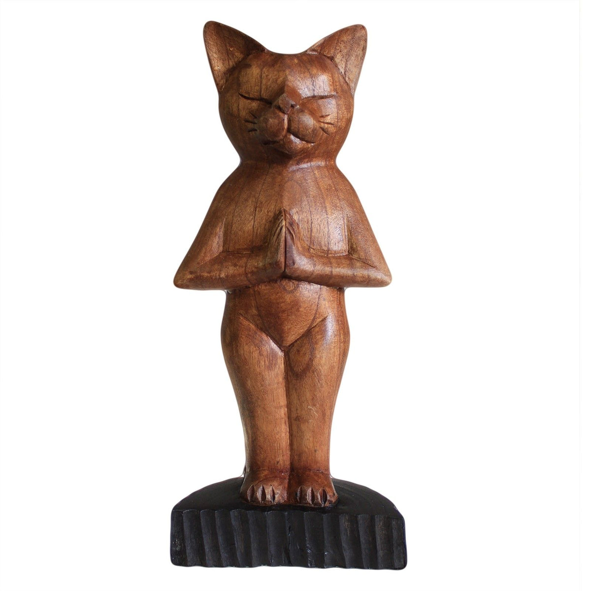 Hand-Carved Yoga Cat Statue - Standing Pose, Suar Wood – view 2