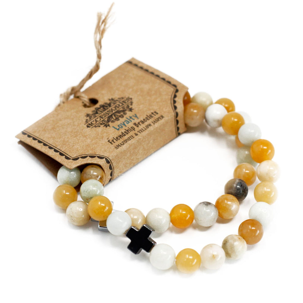 Loyalty Friendship Bracelet Set - Amazonite & Yellow Jasper – view 10