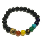 Lava Stone Bracelet with Buddha Head and Chakra Beads