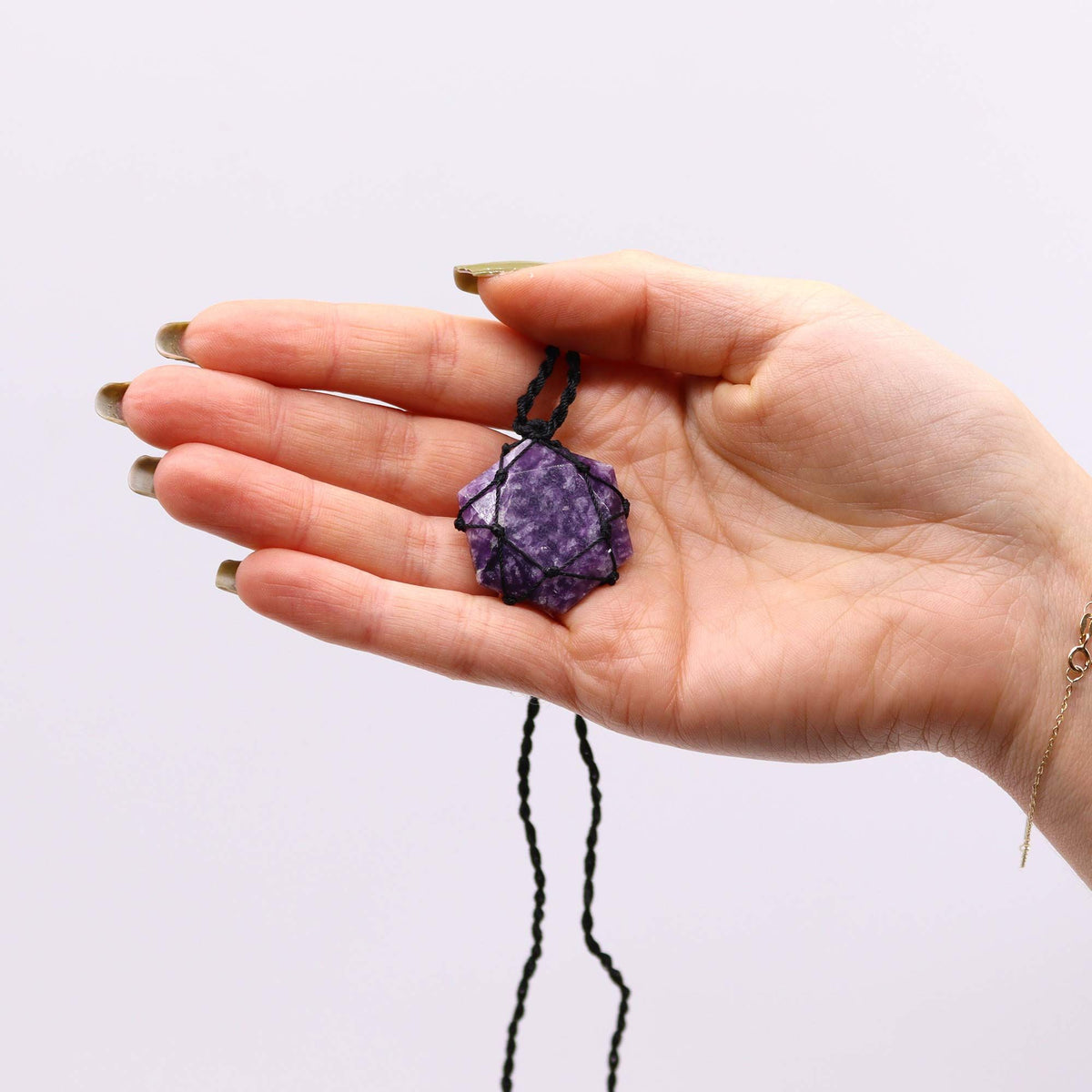 Laced Gemstone Hexagon Pendant - Lepidolite – view 3