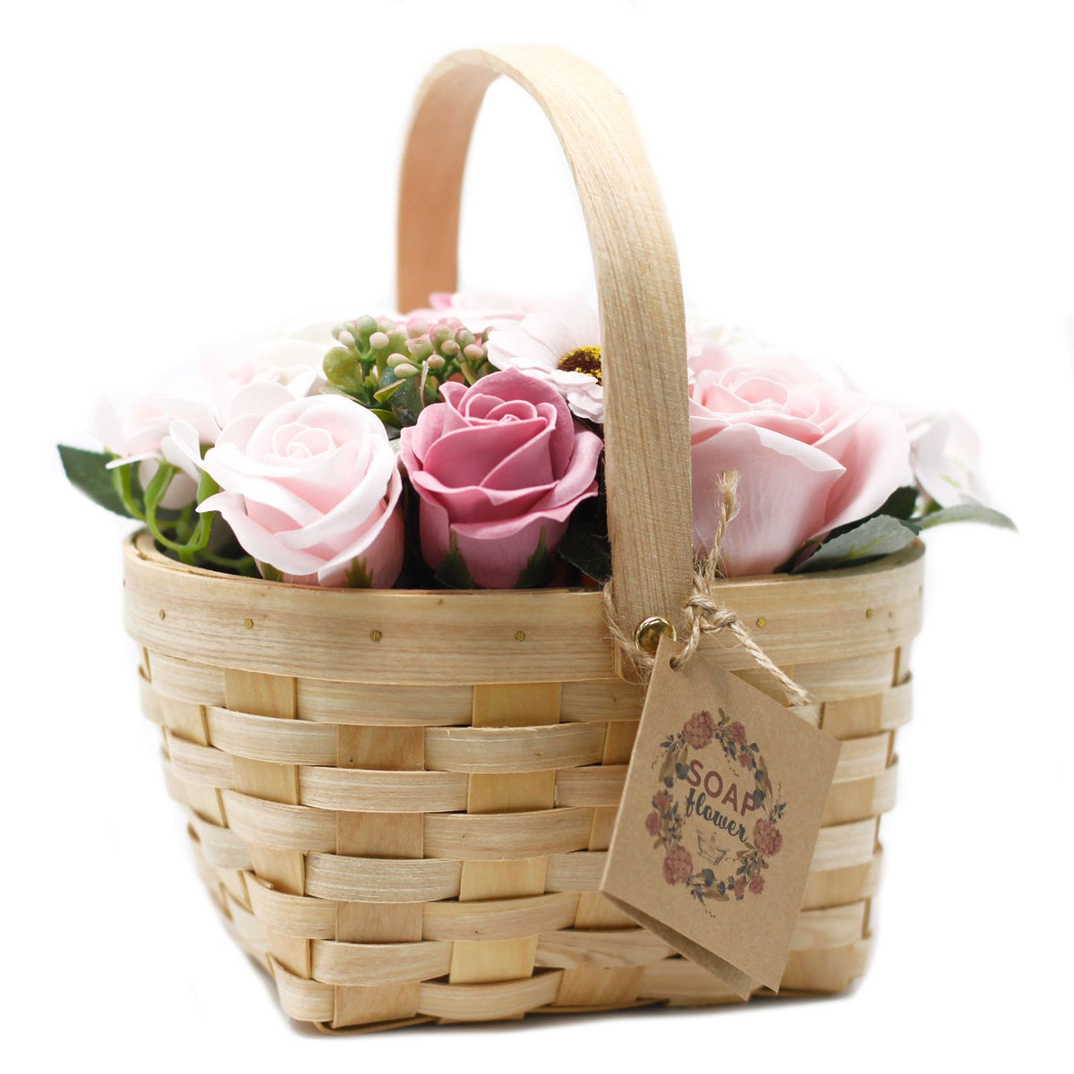 Large Soap Flower Bouquet in Wicker Basket - Pink – view 3