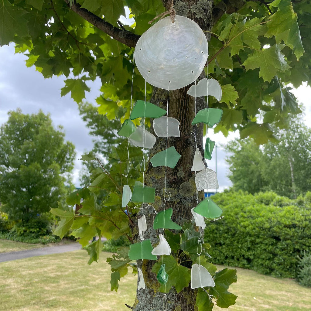 Recycled Glass Drop Wind Chime - Green & White – view 3