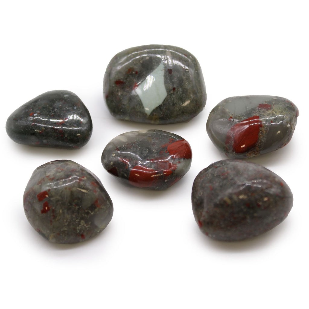 Bag of 6 Large African Tumble Stones - Bloodstone