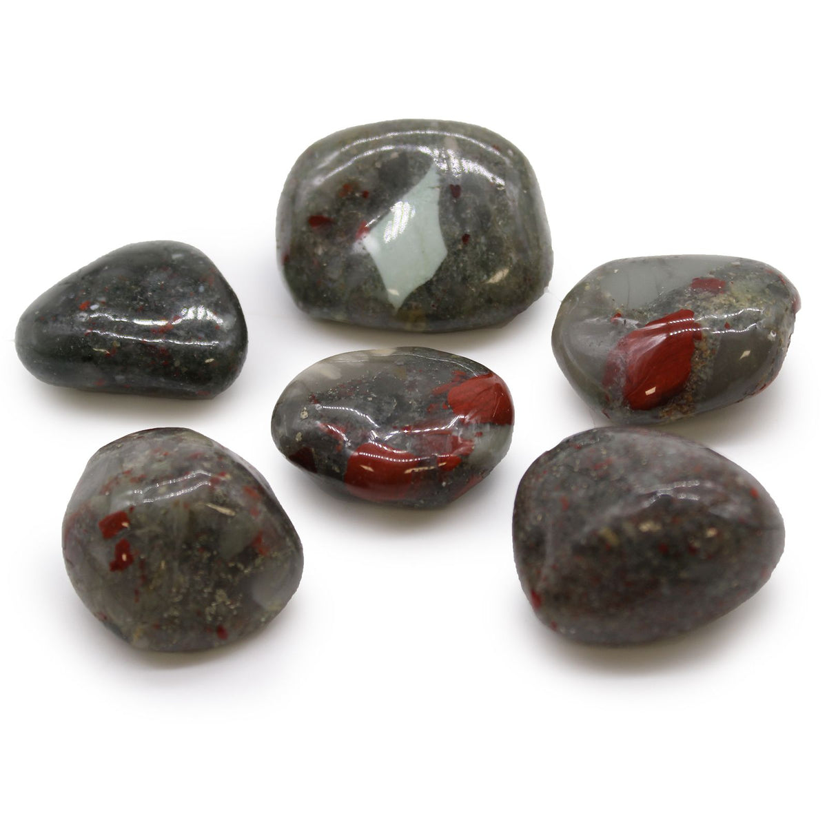 Bag of 6 Large African Tumble Stones - Bloodstone