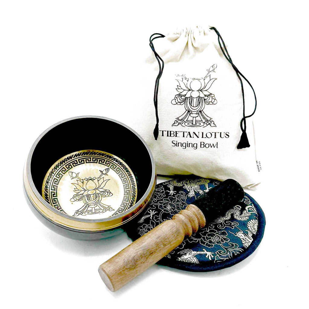 Hand Beaten & Engraved Singing Bowl Gift Set - Lotus Flower 14cm