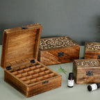 Carved Mango Wood Essential Oil Box - Long, Holds 24 Plus One – view 4