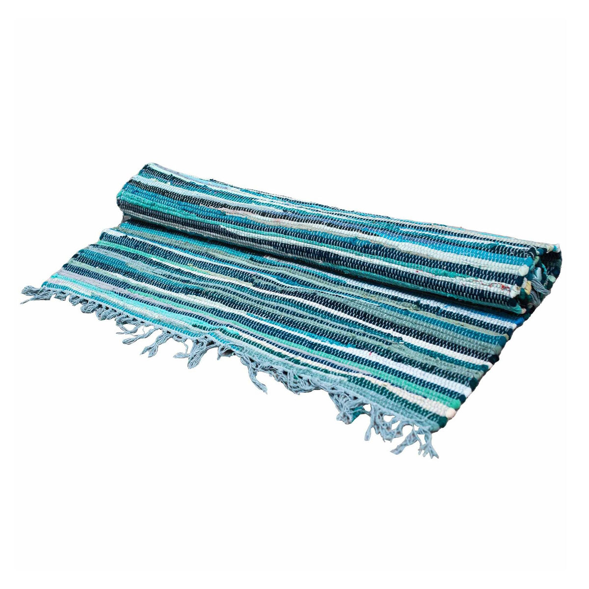 Large Rag Rug, Aqua Blues - 150 x 90cm