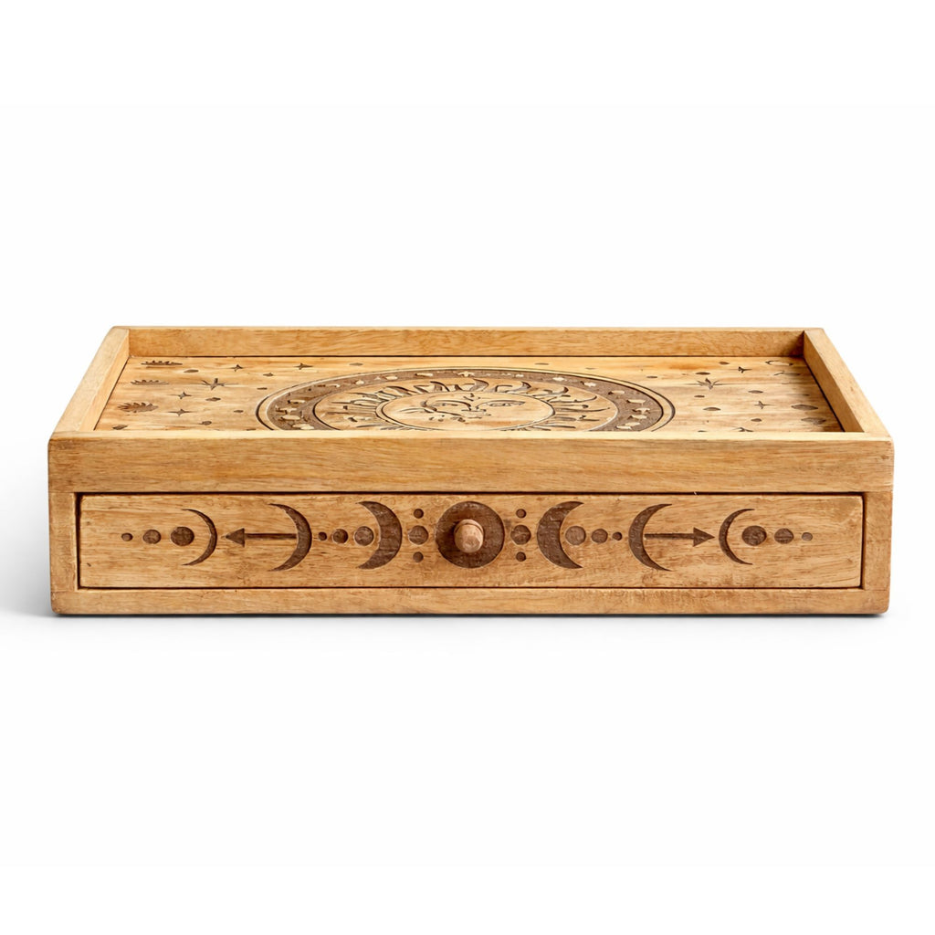 Sun Moon Carved Tarot Box with Drawer – view 2
