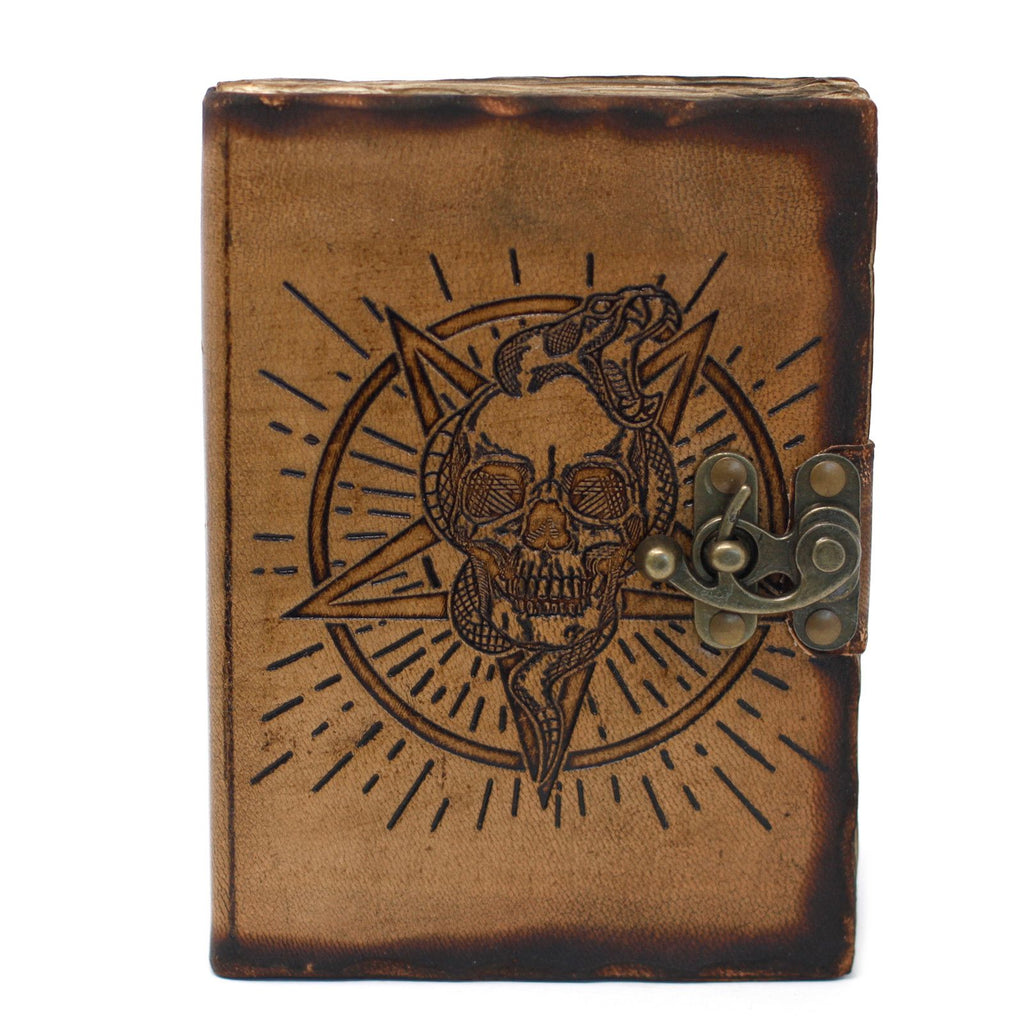 Leather Pentagon & Skull Notebook, Burnt Edge – 13x17.5 cm – view 4