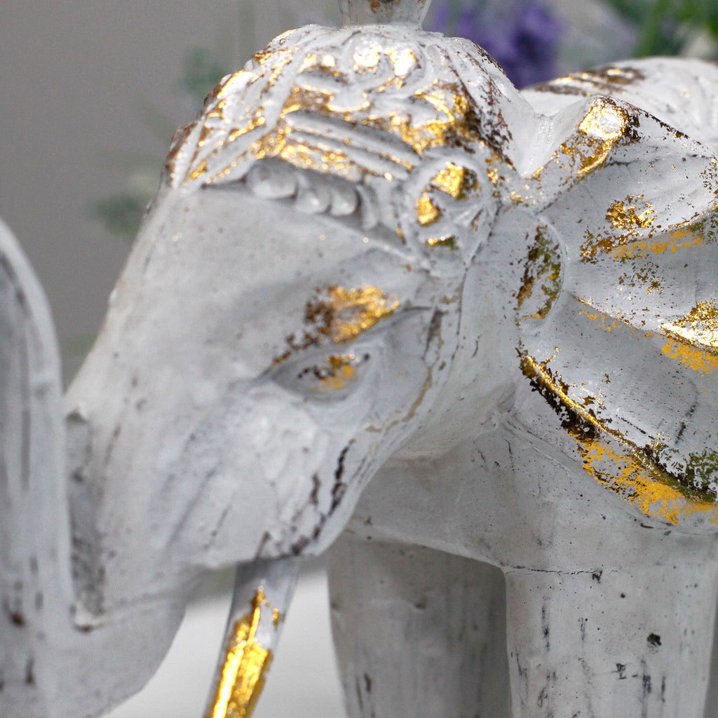 Carved Wood Elephant Statue, White and Gold – view 5