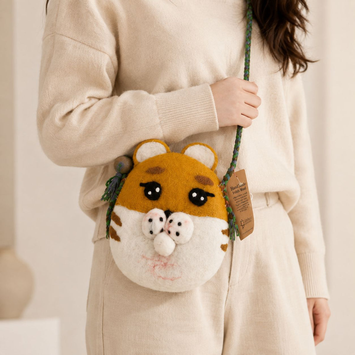 Felted Tiger Bag with Braided Strap