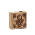 Mango Wood Small Square Box, Hamsa Black Engraved