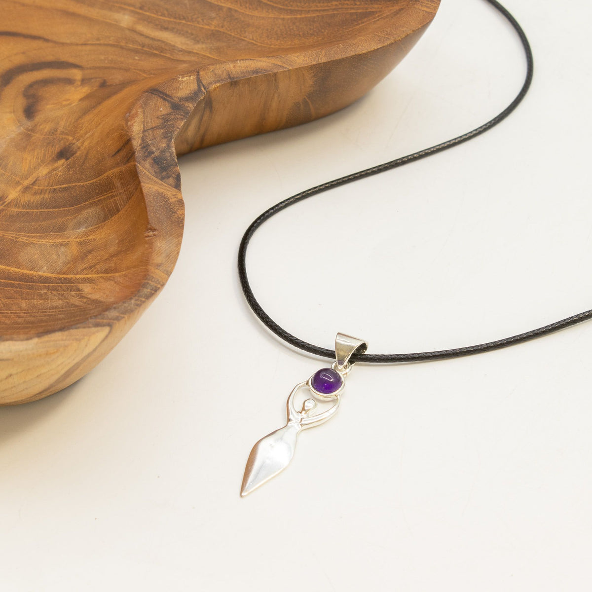Goddess Amethyst Pendant Necklace on Silver Plated Cord 45cm – view 2