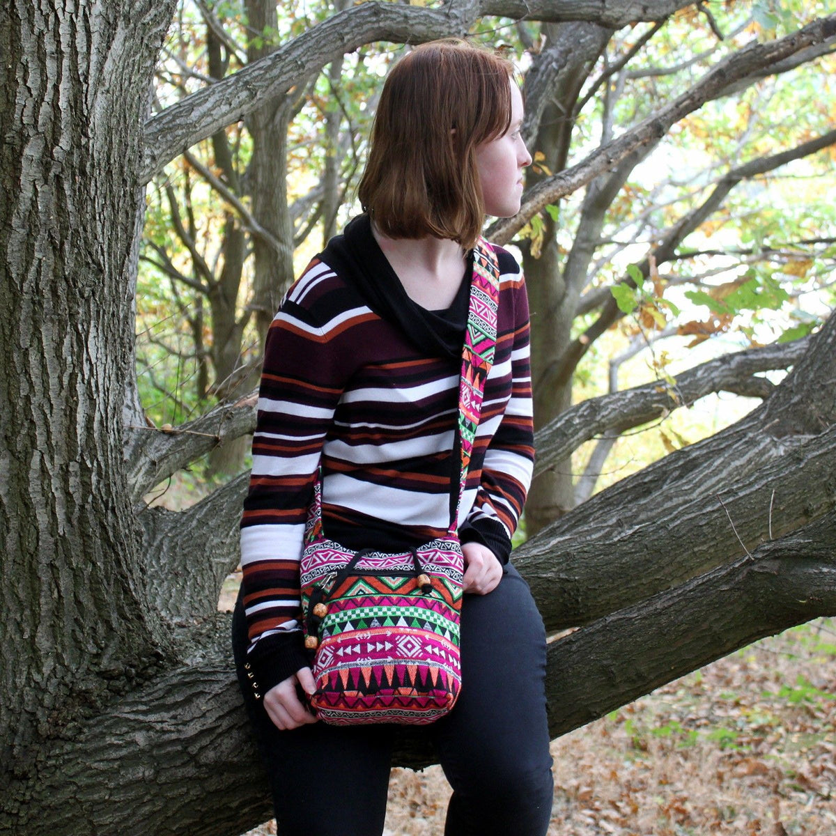 Pink Jacquard Sling Bag - Nepal Style – view 2