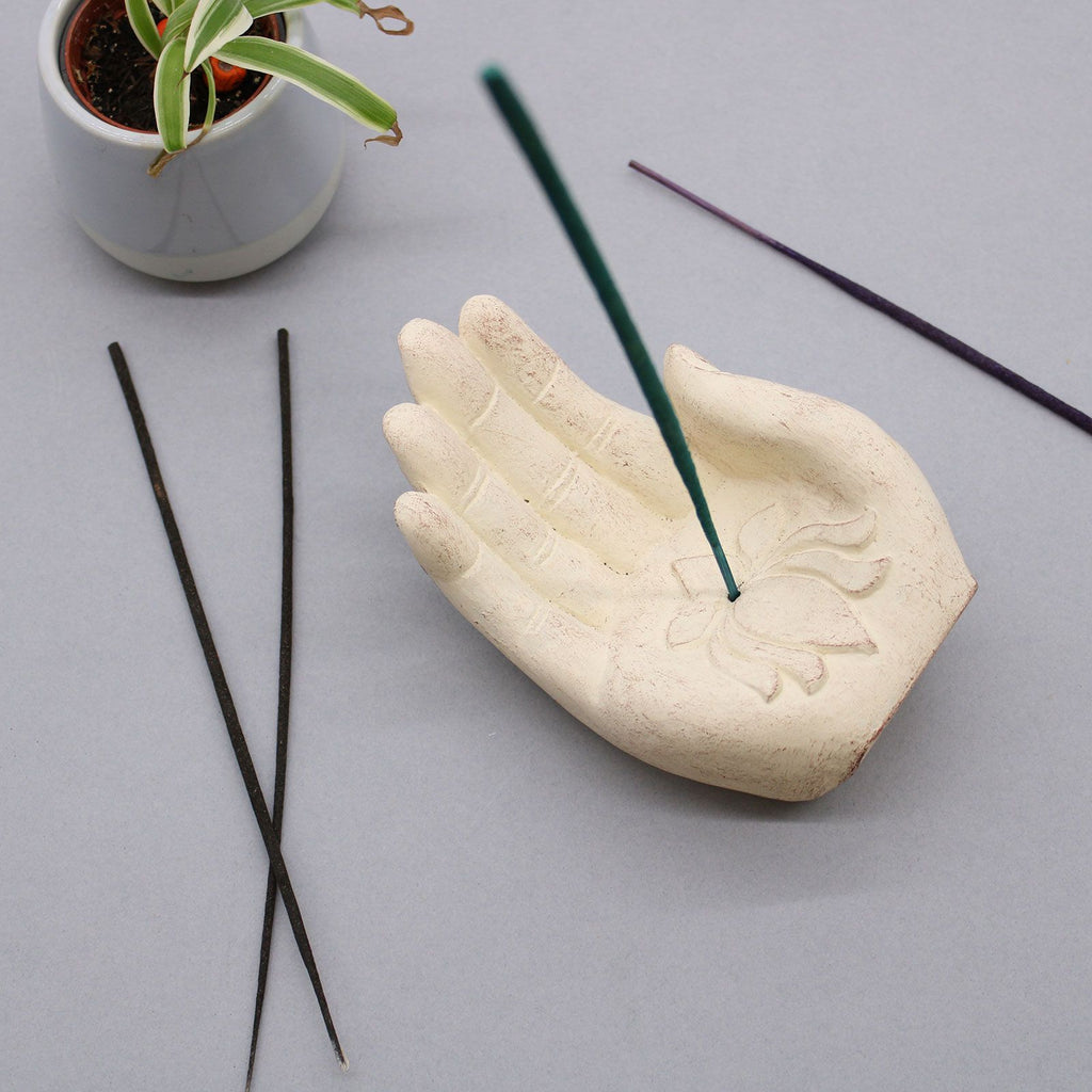 Lotus Hand Incense Burner in White – view 4