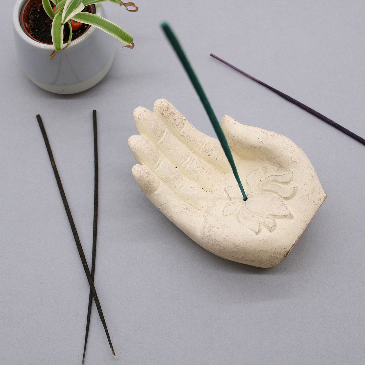 Lotus Hand Incense Burner in White – view 4