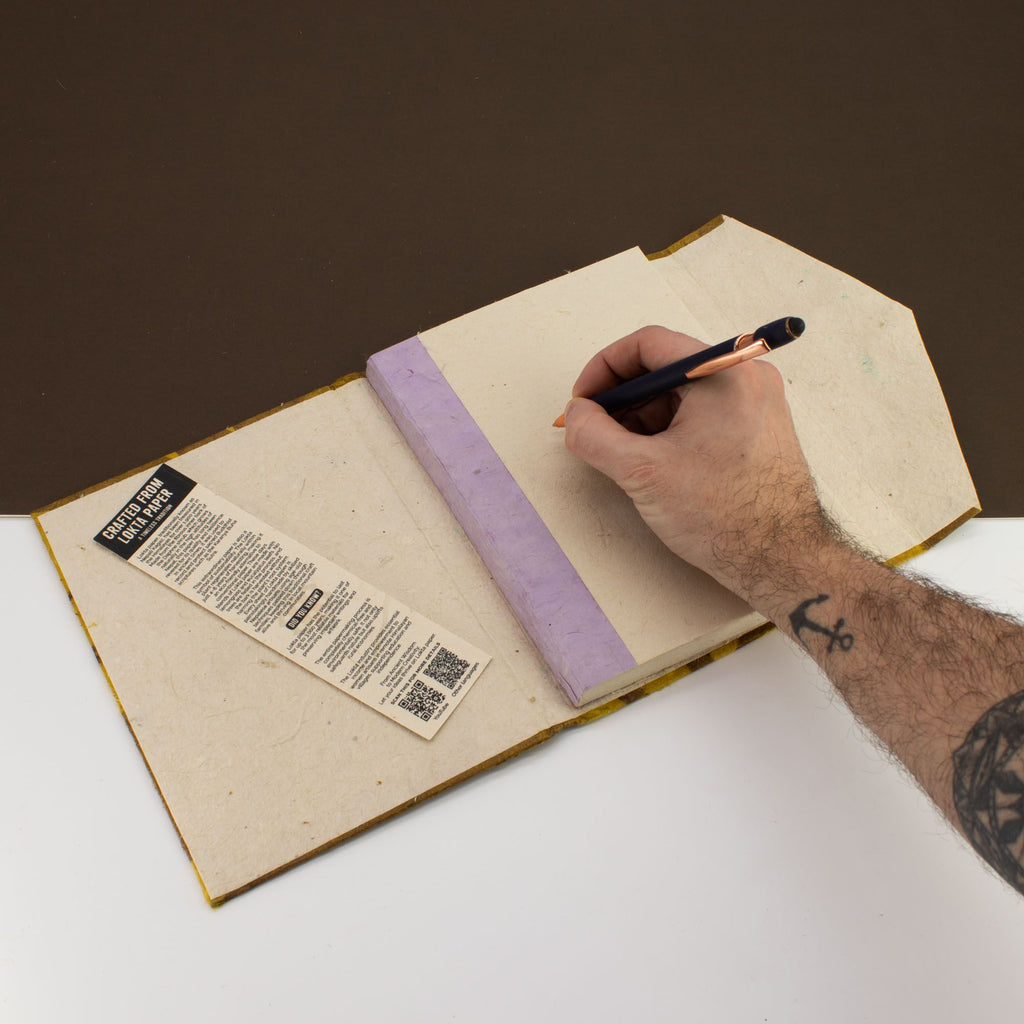 Lokta Bold Floral Notebook – Large – Olive – view 4