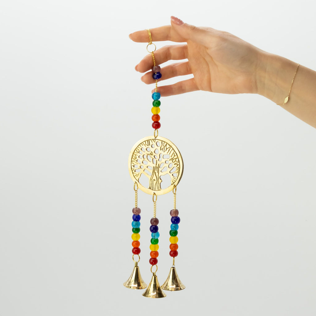 Brass Tree of Life Wind Chime with Chakra Beads, 6.5x31cm – view 5