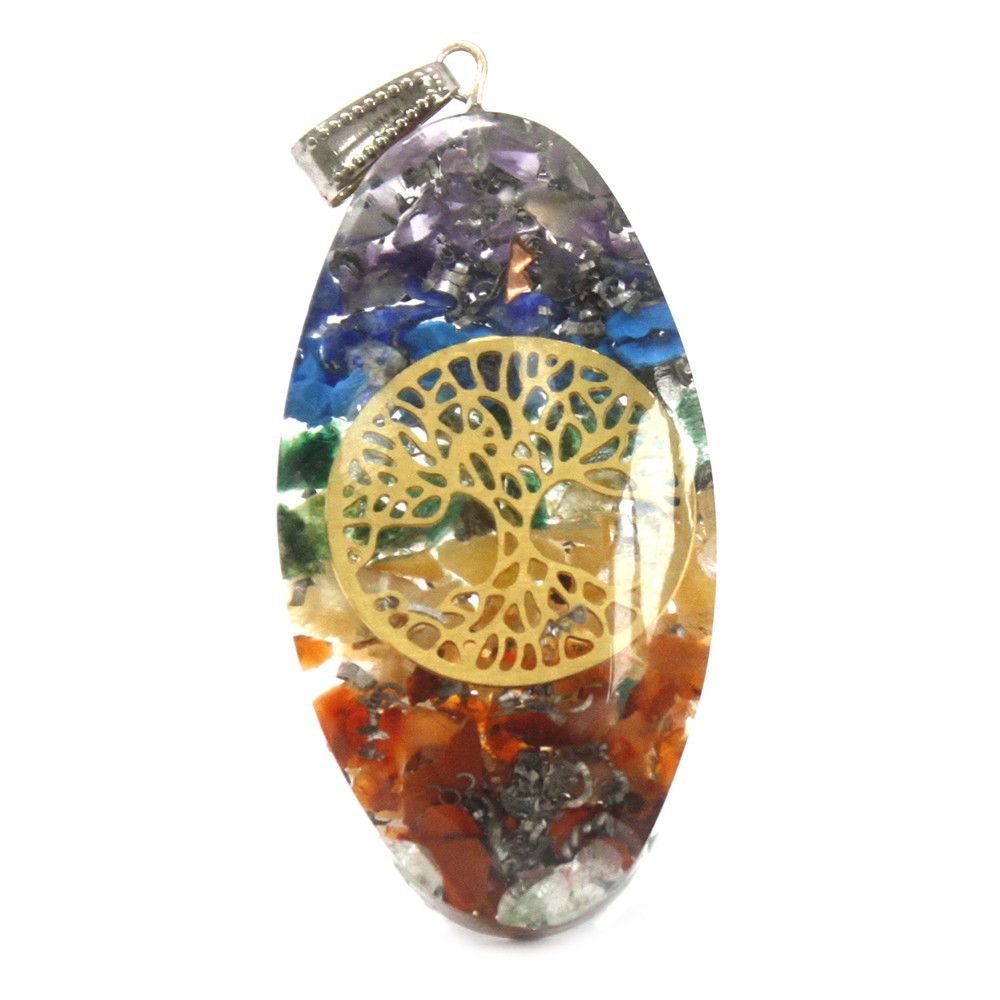 Orgonite Power Pendant - 7 Stone Chakra Oval with Tree – view 2