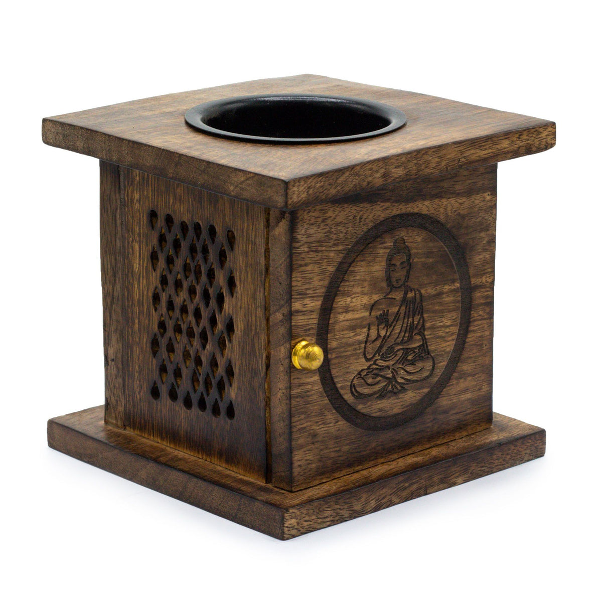 Large Mango Wood Box Oil Burner Buddha Design – view 4