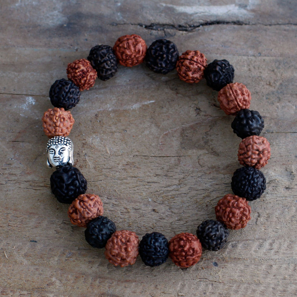 Rudraksha Buddha Bangle Mala - Mixed Wood Beads