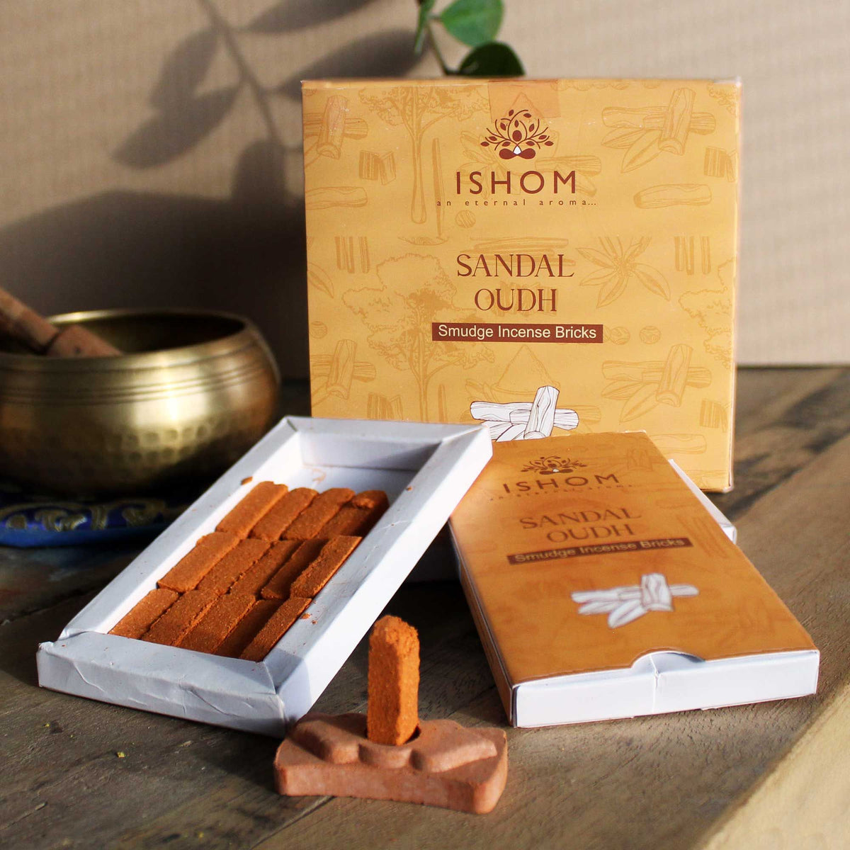 Sandal Wood Incense Bricks Set of 15 with Burner