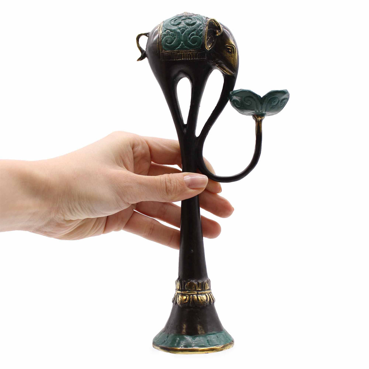 Brass Elephant Candle & Incense Holder – Large